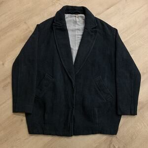 Free People Blazer Jacket Women’s XS Blue Herringbone Boyfriend 2 Button Blue